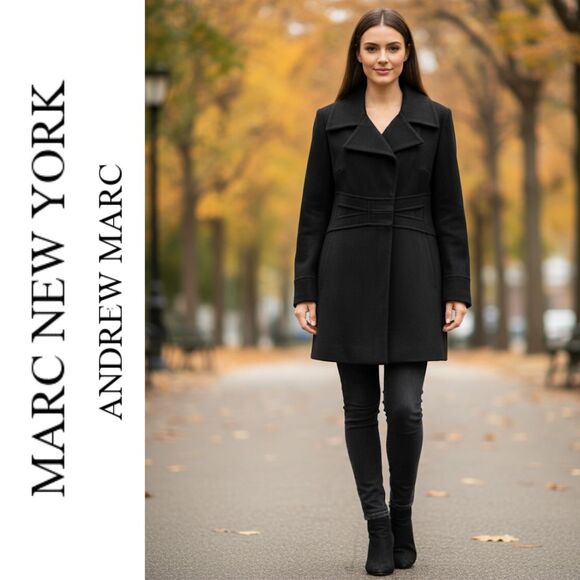 Marc New York - Andrew Marc Wool Coat I Women's 8 I Black Cherish Walker Peacoat - Picture 1 of 8